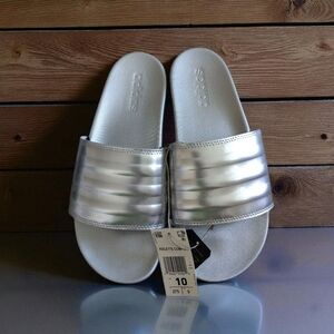 Adidas Metallic Silver Adilette Comfort Slides